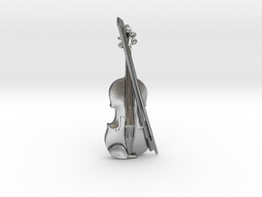 Violin and Bow Pendant in Natural Silver