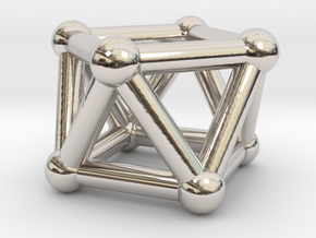 0443 Square Antiprism (a=1cm) #002 in Rhodium Plated Brass