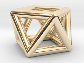 0442 Square Antiprism (a=1cm) #001 in 14k Gold Plated Brass