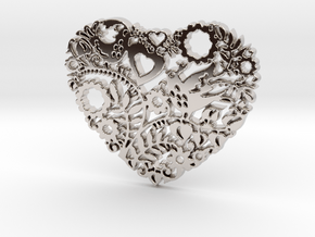 Two Birds in a Heart's Garden - Amour  in Rhodium Plated Brass: Large
