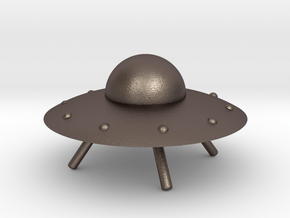 UFO with Landing Gear in Polished Bronzed Silver Steel