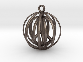 3D  Peace In A Protective Shield Pendant/Key Chain in Polished Bronzed Silver Steel