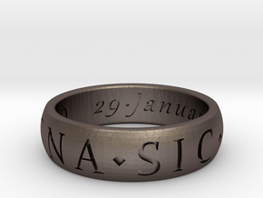 Size 9 Sir Francis Drake, Sic Parvis Magna Ring  in Polished Bronzed Silver Steel