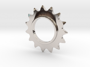 24mm Bicycle Track Sprocket Pendant 15t in Rhodium Plated Brass