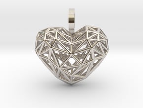 Heart Pendant - Wireframe in Rhodium Plated Brass