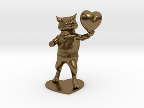 Valentines Day Cat holding Heart in Natural Bronze