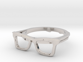 Hipster Glasses Ring Origin Size 10 (size 6-10) in Rhodium Plated Brass