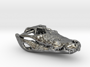Alligator skull pendant: 50mm with loop in Polished Silver