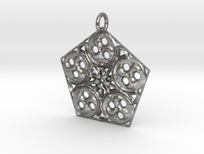Pentagon Swirls Mandala Pendant in Natural Silver