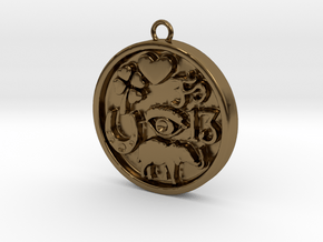 Good Luck Round Pendant in Polished Bronze