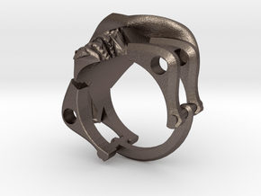 Silver Cowboy Skull Ring in Polished Bronzed Silver Steel