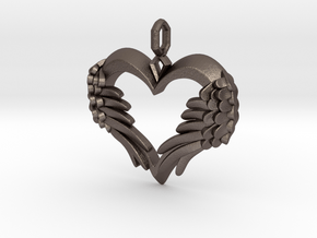 Winged Heart Pendant in Polished Bronzed Silver Steel
