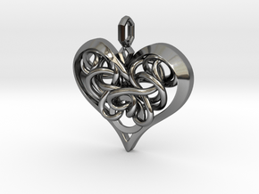 Tied Heart Pendant in Fine Detail Polished Silver