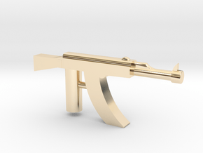 Ak-47 Minifigure Gun 1.3 in 14k Gold Plated Brass