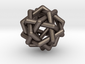 0452 Interwoven Set of Six Pentagons (d=3.3 cm) in Polished Bronzed Silver Steel