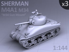 SHERMAN M4a1 (M34 Gun) TANK - (3 pack) in Smooth Fine Detail Plastic