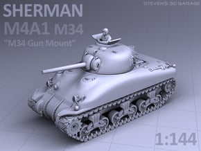 SHERMAN M4A1 (M34 Gun) TANK in Tan Fine Detail Plastic