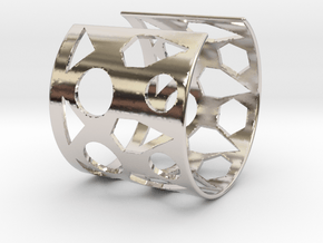 Cubic Bracelet Ø68 Mm/Ø2.677 inch Style A Large in Rhodium Plated Brass