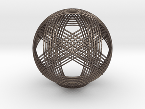 Icosahedron vertex symmetry weave 2 in Polished Bronzed Silver Steel