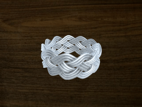 Turk's Head Knot Ring 4 Part X 11 Bight - Size 13. in White Natural Versatile Plastic