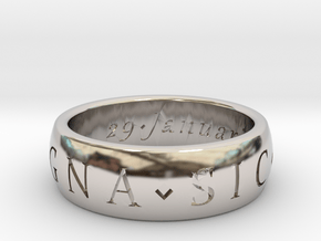 Size 6 Sir Francis Drake, Sic Parvis Magna Ring in Rhodium Plated Brass