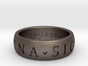 Size 6 Sir Francis Drake, Sic Parvis Magna Ring in Polished Bronzed Silver Steel