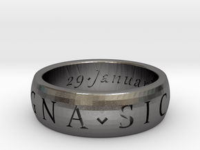 Size 6 Sir Francis Drake, Sic Parvis Magna Ring in Polished Nickel Steel