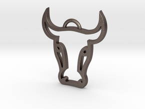 Bull Head Pendant in Polished Bronzed Silver Steel