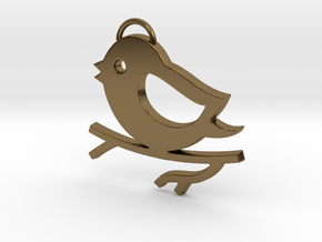 Bird on a Branch Pendant in Polished Bronze