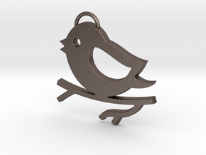Bird on a Branch Pendant in Polished Bronzed Silver Steel