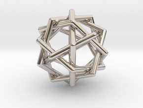 0459 Interwoven Set of Six Pentagons (d=2.8 cm) in Rhodium Plated Brass