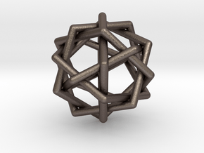 0459 Interwoven Set of Six Pentagons (d=2.8 cm) in Polished Bronzed Silver Steel