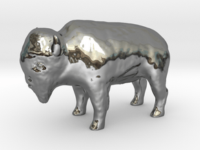Miniature Bison in Fine Detail Polished Silver
