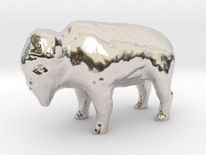 Miniature Bison in Rhodium Plated Brass