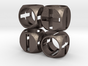 "Fudge Zero" Dice Set (4dF) in Polished Bronzed Silver Steel: Polyhedral Set