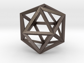 17cm-Icosahedron-Platon05-Polyhedron05 in Polished Bronzed Silver Steel