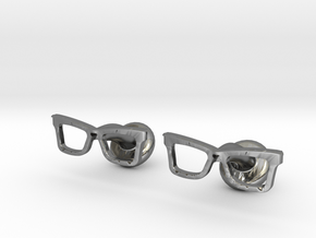 Hipster Glasses Cufflinks Origin in Fine Detail Polished Silver
