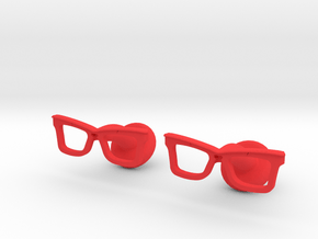 Hipster Glasses Cufflinks Origin in Red Processed Versatile Plastic