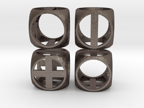 "Fudge Frame" Dice Set (4dF) in Polished Bronzed Silver Steel: Polyhedral Set