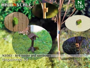 Bird feeder + 5 nestboxes​ (N 1:160) in Smooth Fine Detail Plastic