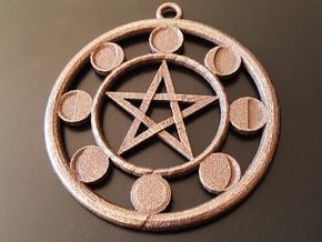 Lunar Phases Pentacle Pendant in Polished Bronze