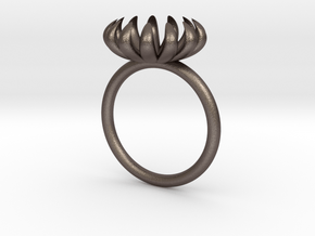 Annie Ring, very small bloom ring in Polished Bronzed Silver Steel