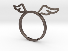 Angle's Wing Ring in Polished Bronzed Silver Steel