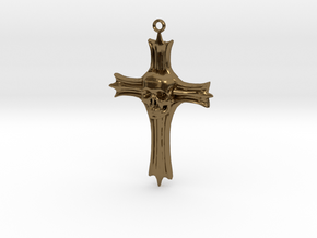 Skull Crucifix Pendant in Polished Bronze