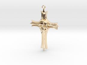 Skull Crucifix Pendant in 14k Gold Plated Brass