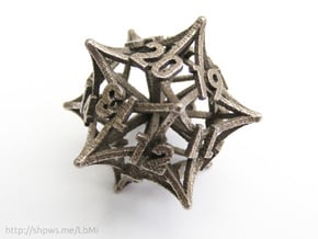 'Radial' D20 Spindown MTG Life Counter Die in Polished Bronzed Silver Steel