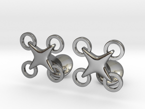 Drone Cufflinks in Fine Detail Polished Silver