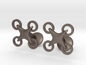 Drone Cufflinks in Polished Bronzed Silver Steel