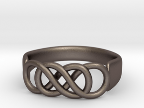 Double Infinity Ring 14.1 mm Size 3 in Polished Bronzed Silver Steel