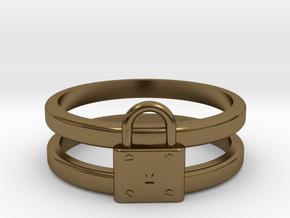 Padlock Double-banded Ring in Polished Bronze